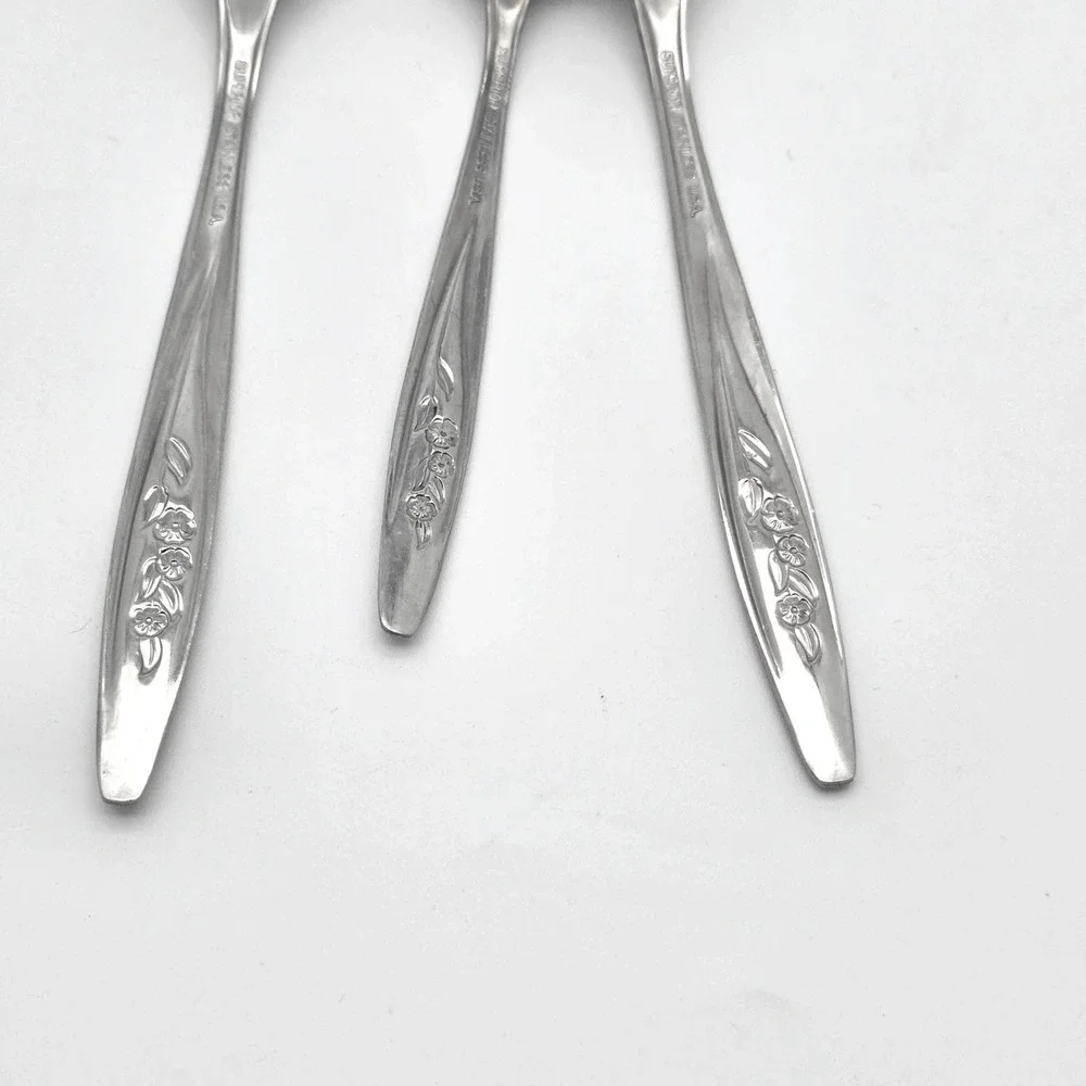 Superior Stainless USA Flatware 3pc Set Silver Floral Vine Forks Spoon Vintage